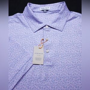 NEW! PETER MILLAR GOLF POLO SHIRT -XL PURPLE BLUE WHITE DOT POLY SUMMER COMFORT